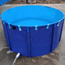 Round Canvas Fish Pond Pool, PVC Water Storage Containers, Portable Water Storage Tank Foldable, Large Aquaculture Pool with Bracket, Easy to Install ﻿ ( Color : Blue , Size : 2x0.6m-1800L/79x24in )