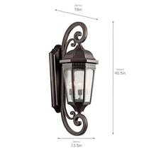 Kichler Courtyard 3-Light Outdoor Wall Light with Clear Seeded Glass Rubbed Bronze