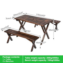 LLZJDDPLY Folding Picnic Table Set with 2 Benches, Carbonized Wood Patio Table with Umbrella Hole, Portable Outdoor Dining Set, Brown