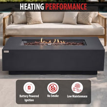 AMS 60" Rectangular Concrete Natural Gas Fire Pit Table Bundle (Dark Gray)