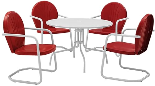 Pemberly Row 5 Piece Metal Patio Dining Set, Steel Construction, White Powder Coated UV Resistant Finish, Includes Round Table and Armchairs, Outdoor Furniture for Patio, Garden, or Backyard Dining