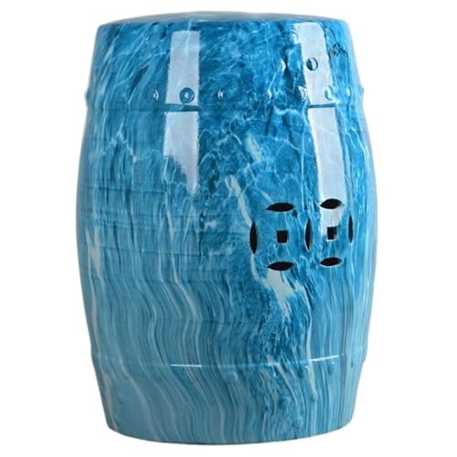 LINKIO Garden Stool Chinese Ceramic Stool Drum Stool Side Table Seating Pier Decorative Chair Marble Pattern Dressing Shoeshine Round Stool Ottomans(C)