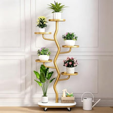 ARTUNV Tall 6 Tier Corner Plant Stand With Wheels, Sturdy Metal Flower Shelving Unit For Multiple Pots(Color:Yellow)