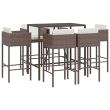 LHOONBB Outdoor Furniture 7 Piece Garden Bar Set with Cushions Brown Poly Rattan Furniture