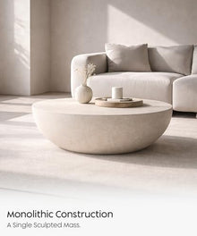 eldimer no.102 GFRC Concrete Coffee Table 43.3” - Handcrafted Round Modern Architectural Table, Weather Resistant, Indoor & Outdoor, 145 lbs Solid Cement Construction for Patio or Living Room