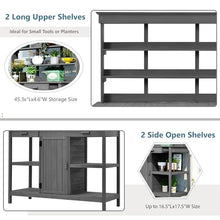 66'' Large Farmhouse Outdoor Potting Bench Table, Gardening Table Workstation with 2 Drawers, Potting Benches for Outside with Cabinet and Open/Removable Shelves, Garden Bench (Gray, 66'')