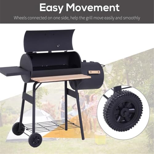 Offset Charcoal Smoker Grill, Dual-Chamber Design with Side Firebox, Prep Shelves & Storage Tray, for Backyard Patio & Family BBQ