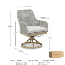 Signature Design by Ashley Seton Creek Cottage Nuvella Weather Resistant Fabric Outdoor Swivel Dining Chair with Cushion, Set of 2, Light Brown & Light Gray