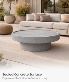 eldimer no.101 GFRC Concrete Coffee Table 39.3” - Handcrafted Round Modern Architectural Table, Weather Resistant, Indoor & Outdoor, 108 lbs Solid Cement Construction for Patio or Living Room