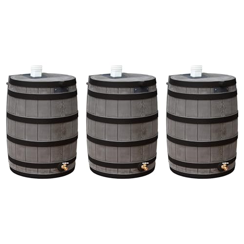 Good Ideas Rain Wizard 50 Gallon Water Storage Barrel Oak With Darkened Ribs (3 Pack)