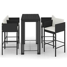 LPERTGFHU 5 Piece Outdoor Bar Set, Weather-Resistant PE Rattan Patio High Top Table with 4 Stools and Cushions for Backyard Garden Balcony, Black