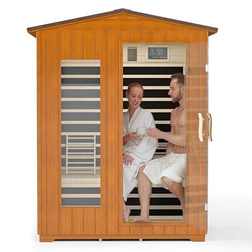 RESTISLAND 3 Person Outdoor Sauna, Low EMF Infrared Sauna, 7-Color Therapy
