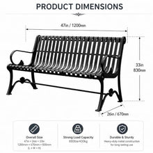 Patio Garden Bench, Heavy-Duty Metal Park Bench, Powder Coated Cast Iron Steel Frame, Outdoor 3-Seater with Backrest for Garden Backyard Lawn Porch Path (Size : 1200mm)