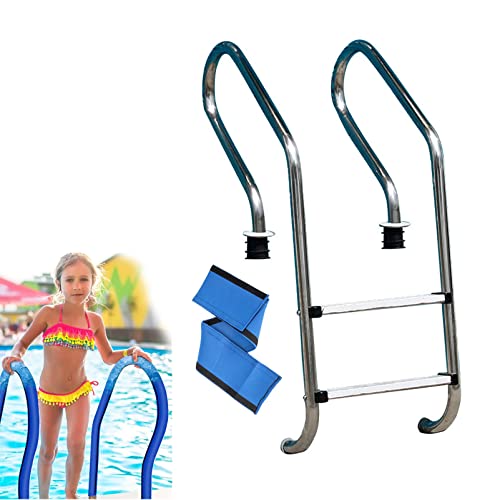 Stainless Steel Inground Pool Ladder Embedded Installation with Blue Grip Cover, Entry and Exit System for In-ground Swimming Pools Max. Load 200kg