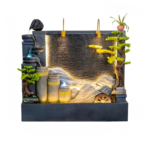 6.86 Ft Luxury Fountain with Water Wheel, LED Lights, Smoke Machine, Water Flow & Crystal Beads - Indoor/Outdoor Decoration for Villas, Courtyards, Gardens(188 * 52 * 180CM)