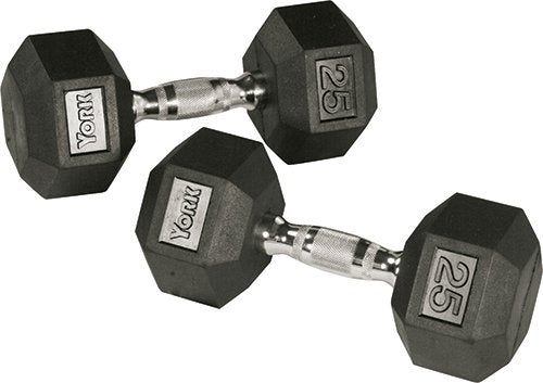 York Barbell 34091 Rubber Hex Dumbbell Set 55-100 lbs