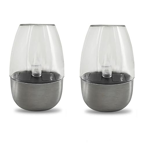 MENGKK Plant Growing Lamps 5 Pack Solar Light Outdoor Garden LED Stainless Steel Candle Light Lawn Deck Night Light Solar Lighting for Balcony Garden Decor(2 Pack)