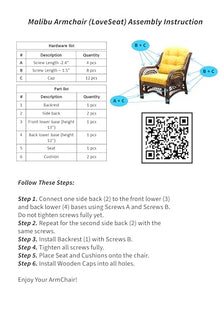 Wickerix Malibu Lounge Loveseat Sofa Natural Rattan Wicker Handmade Design with Cream Cushions, Colonial Color