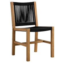 Modway Vienna Outdoor Patio Teak and Rope Armless Dining Chair Set of 2 in Natural Black – Woven Rope Side Chairs – Teak Outdoor Dining Chairs – Weather-Resistant Deck Chairs