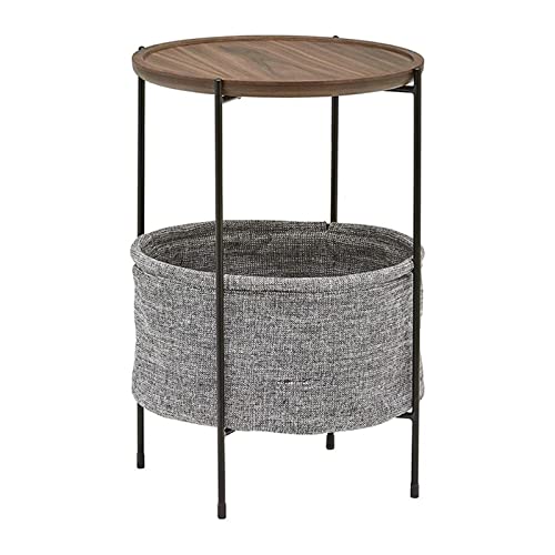 NRFJFOP Nordic Simple Side Table Sofa Corner Ins Black Walnut Metal Round Cloth Storage Bag Small Coffee