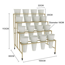 Flower Display stand with Flower Buckets, Movable Plant Cart Shelf Cut Flowers Container Shelf, Florist Plant Display Shelves Flower Shelf Ladder, Florist Bouqu（Black Frame White Bucket-100×80×113cm）