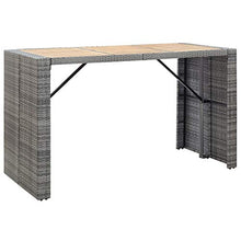 WXGTBKPR 7-Piece Outdoor Bar Set, Grey Synthetic Poly Rattan Garden Furniture, Solid Acacia Wood Tabletop, 6 Stools with Polyester Cushions, Patio Balcony Dining Table Set