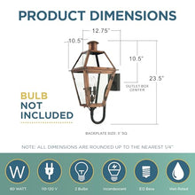 Quoizel Rue De Royal Charleston Outdoor Wall Lantern 23.5 Inch 2-Light Aged Copper