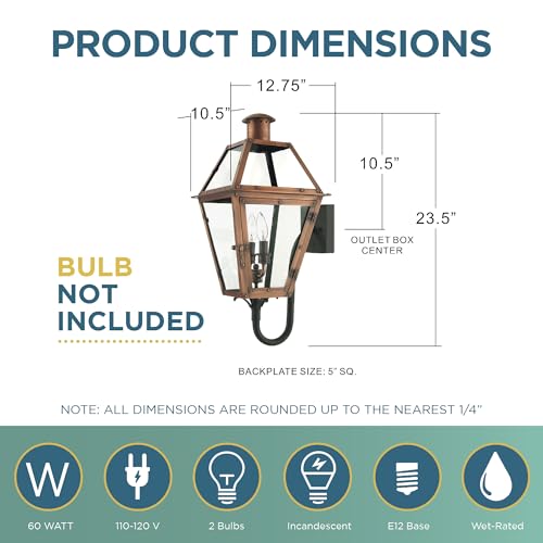 Quoizel Rue De Royal Charleston Outdoor Wall Lantern 23.5 Inch 2-Light Aged Copper