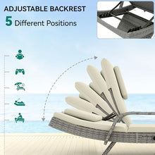 YITAHOME Patio Chaise Lounge Chair Set of 2, Wicker Chaise Lounge Outdoor Rattan Reclining Chair with Armrests/Pull-Out Cup Holder/5-position backrest/Cushion & Headrest-Beige