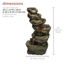 Alpine Corporation 48" Tall Multi-Tier Rock Waterfall Fountain with Cool White LED Lights, Outdoor Water Feature for Backyard, Patio & Garden Decor, Gray