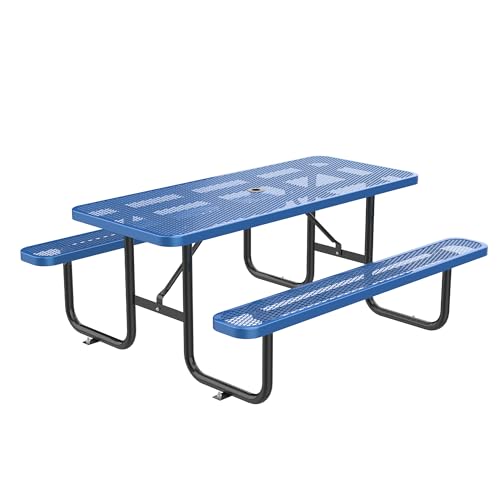 EPOFIT 96" Rectangular Outdoor Picnic Table, Carbon Steel Construction, Durable & Easy to Clean, Ideal for Backyard, Patio, Family Barbecues & Home Garden, Blue
