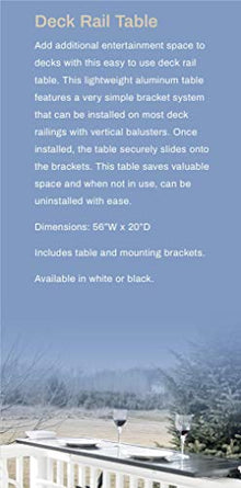 Deck Railing Table | Fits Patio or Deck Railing As A Dining Table, Side Table or Bar top | Aluminum with Simple Attaching Bracket System (Black)