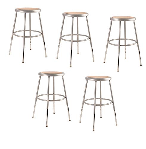 (5 Pack) National Public Seating 19"-27" Adjustable Height Heavy Duty Steel Stool, Grey, 6218H-CN