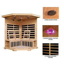 Blue Wave 3-Person Hemlock Corner Infrared Sauna w/ 7 Carbon Heaters Brown