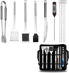 SDVantage 8pcs Grill Accessories BBQ Tools, Stainless Steel Grilling Tools, BBQ Accessories Tool Set with Carrying Bag & Thermometer, for Foodies, Barbecue Fans, Cooks, Camping Lovers