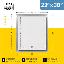 Best 22" x 30" Drywall Inlay Access Panel - Invisa Hatch™ Wall and Ceiling Access Door, 5/8" Drywall Insert, Fully Detachable Hatch, Touch Latches, Open Pin Hinge, Aluminum Mill Finish, BA-IVH