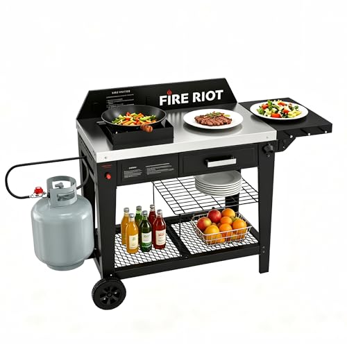 50,000BTU Outdoor Wok Station with Wheels,12.59” Steel Wok, Storage Drawer