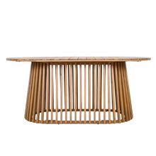 Christopher Knight Home Hizto Oval Outdoor Dining Table, Tapered Vertical Slatted Single Base, Slatted Design Acacia Wood Patio Dining Table, Solid Wood Outdoor Table for Garden Backyard, Light Teak