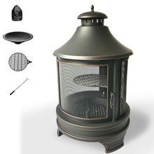 Outdoor Fireplace for Patio with 360° Sparks Screen, Smoke Deflector, Anti-Rust Chiminea, Quick Assembly, Removable Ash Pan, for Garden, Bonfire, Camping