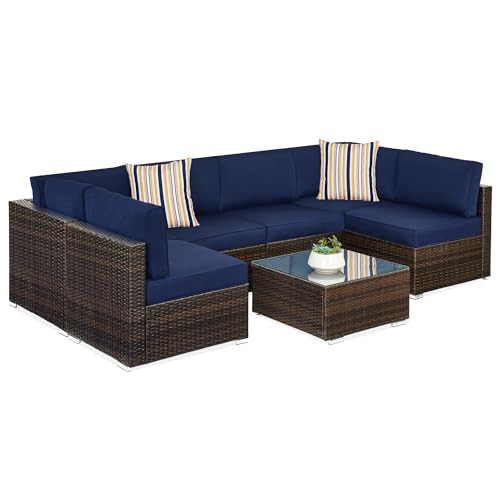 Best Choice Products 7-Piece Modular Outdoor Sectional Wicker Patio Set Brown/Navy