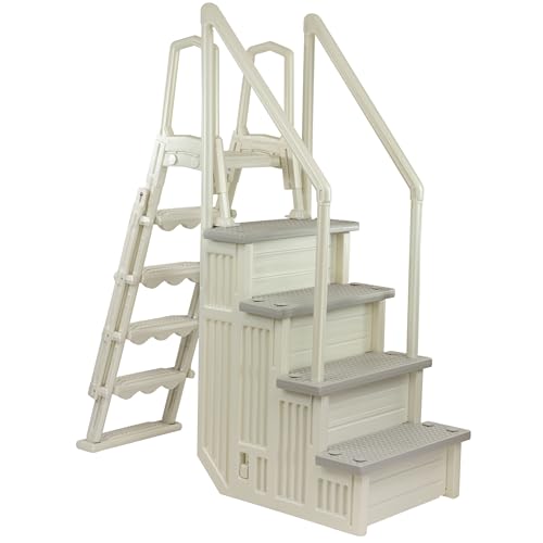 Aqua Select Anti-Slip in-Pool Steps with Outside Flip-Up Ladder Pearl White