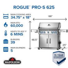 Napoleon Rogue PRO-S 625 5-Burner Natural Gas Grill - Rear & Side Burner