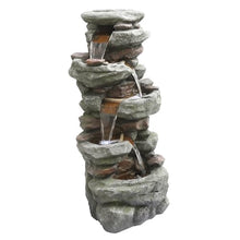 Alpine Corporation TZL410 48" Multi Level Rock Waterfall Fountain with LED Lights, Stunning Outdoor Cascading Water Feature for Garden, Patio, Backyard & Lawn Decor, Gray
