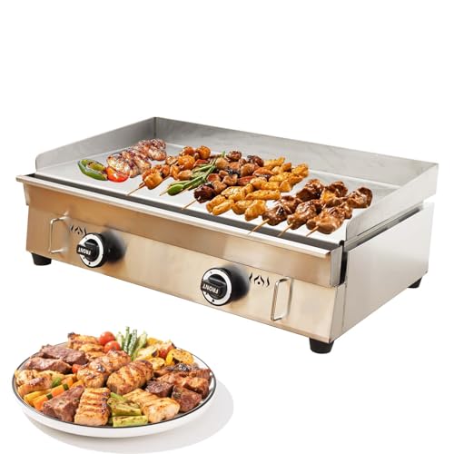 JARYANNIX 2800Pa 28.9" x 16.1" Stainless Steel Commercial Home Gas Grill Griddle, LPG Countertop Flat Top Grill with 6MM Thick Steel Plate, Ideal for Camping, Outdoor and Kitchen Use