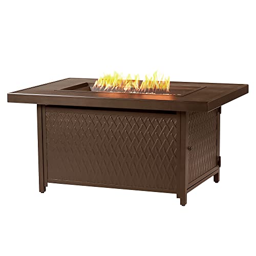 Rectangular 48 in. x 36 in. Aluminum Propane Fire Pit Table, Glass Beads, Two Covers, Lid, 57,000 BTUs in Brown Finish