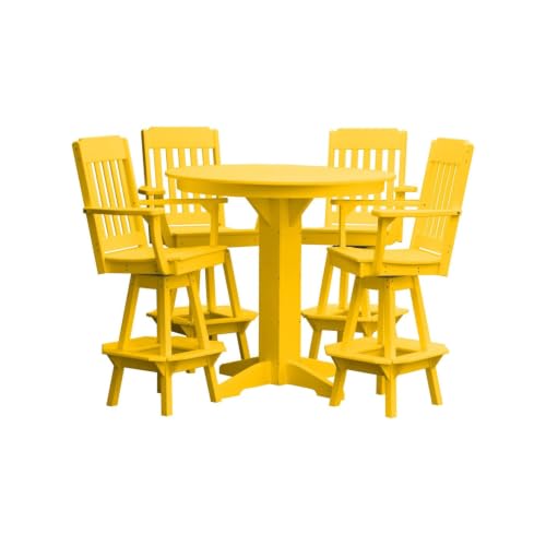 Keystone Amish Co. Poly Composite Marlowe 5-Piece Outdoor Bar Set, All-Weather Patio Round Table & 4 Chairs, Amish Crafted, Made in USA, Lemon Yellow
