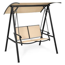 DINBOZ26X Park Bench Outdoor Swing Weather Resistant Porch Swing Adjustable Canopy Steel Frame Outdoor Modern Canopy Swing Handrail Outdoor Bench(Coffee)