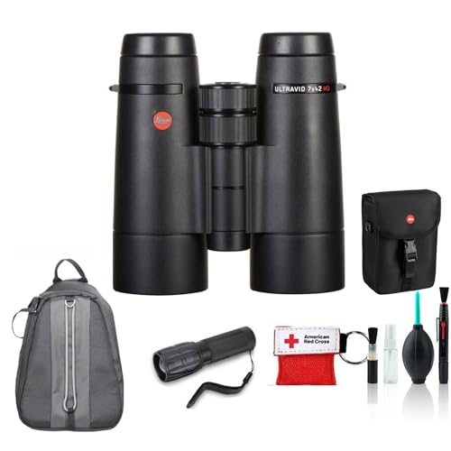 Leica 7x42 Ultravid HD-Plus Waterproof Binoculars Bundle with Backpack, Cleaning Kit & Flashlight