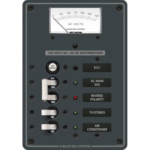 Blue Sea Systems 8102-BSS 120VAC 2-Position Panel with ELCI Main 30A VMtr