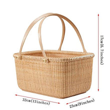 ZYBB Outdoor Rattan Picnic Basket Easter Basket with Handles Solid Wood Handwoven Grocery Basket 33X23x17cm